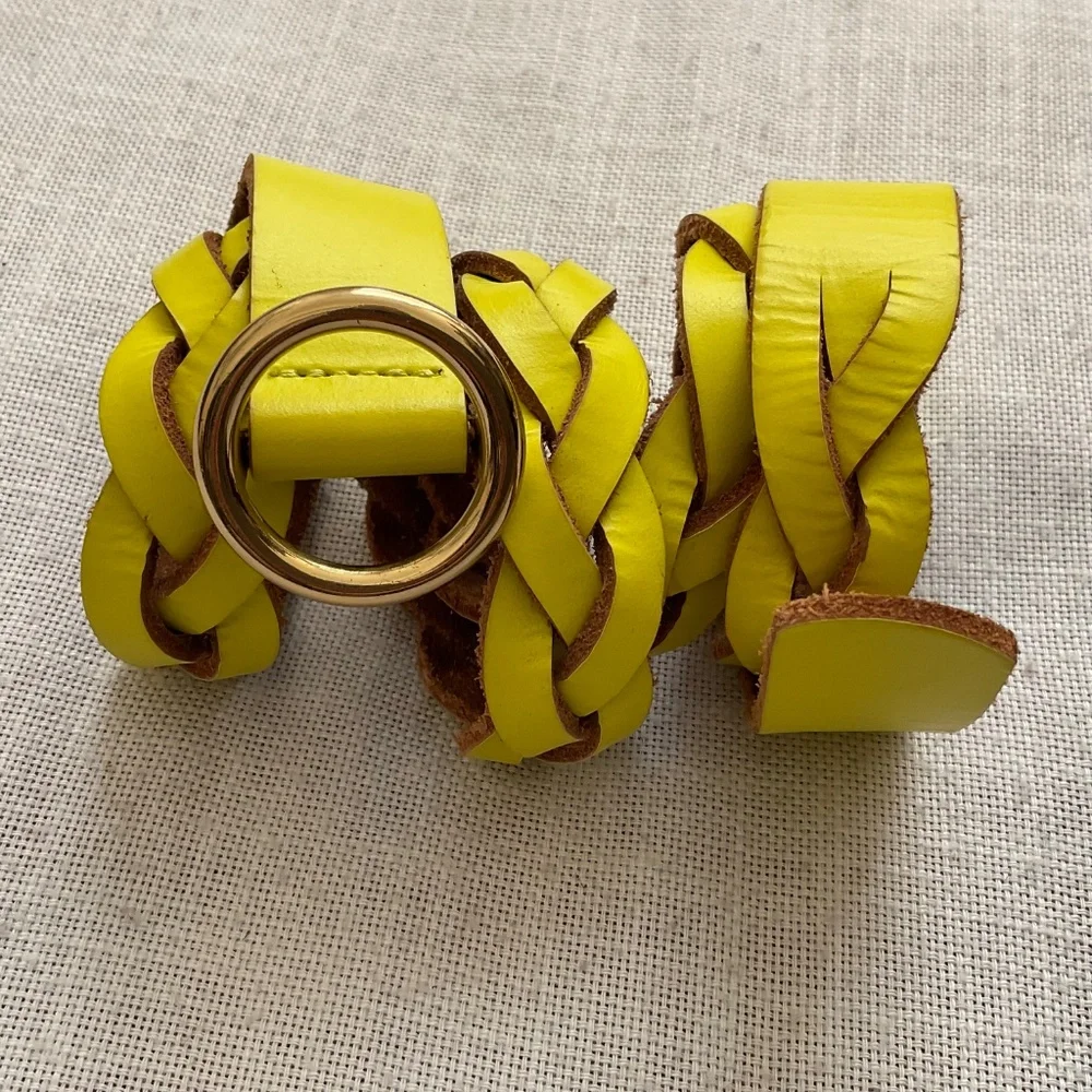 J.Crew UK Yellow Braided Leather Adjustable Belt Size XS/S NEW